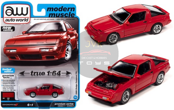 1986 DODGE CONQUEST TSI RED 1/64 SCALE DIECAST CAR MODEL BY AUTO WORLD AWSP113 A