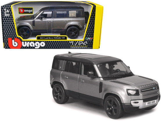 2022 LAND ROVER DEFENDER 110 DARK SILVER METALLIC WITH SUNROOF 1/24 SCALE DIECAST CAR MODEL BY BBURAGO 21101