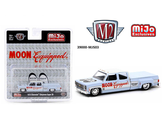 1973 CHEVROLET CHEYENNE SUPER 30 PICKUP TRUCK MOONEYES EQUIPPED 1/64 SCALE DIECAST CAR MODEL BY M2 MACHINES 39000-MJS03