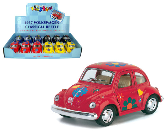 1967 VOLKSWAGEN CLASSIC BEETLE BUG DIECAST BOX OF 12 PULL BACK 4" By KINSMART KT4026