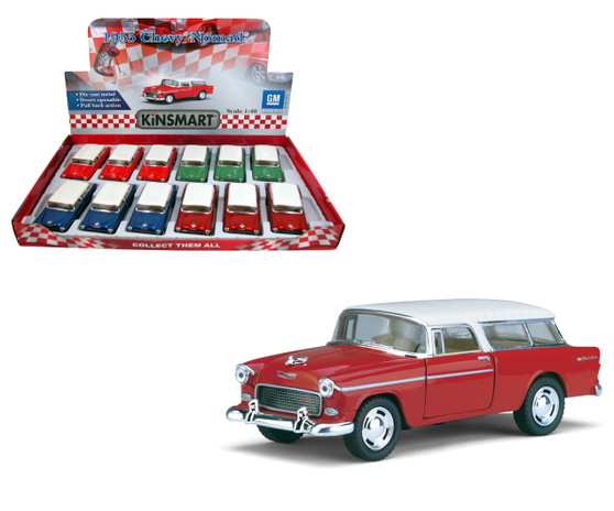 1955 CHEVROLET NOMAD TOY CAR BOX OF 12 PULL BACK ACTION 5" LONG DIECAST BY KINSMART KT5331