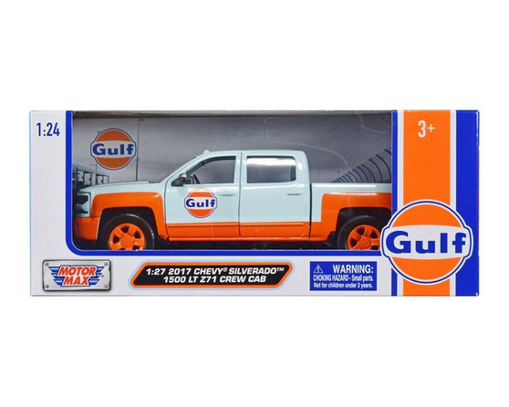 2017 CHEVROLET SILVERADO 1500 LT Z71 PICKUP TRUCK GULF LIVERY 1/24 SCALE DIECAST CAR MODEL BY MOTOR MAX 79666