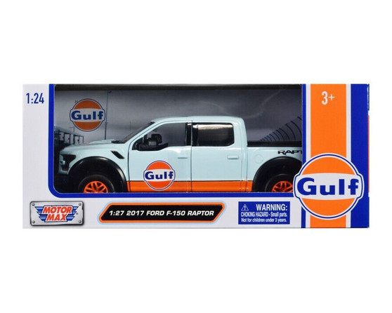 2017 FORD F-150 RAPTOR PICKUP TRUCK GULF LIVERY 1/24 SCALE DIECAST CAR MODEL BY MOTOR MAX 79665