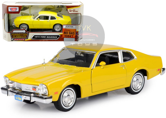 1974 FORD MAVERICK YELLOW 1/24 SCALE DIECAST CAR MODEL BY MOTOR MAX 79042