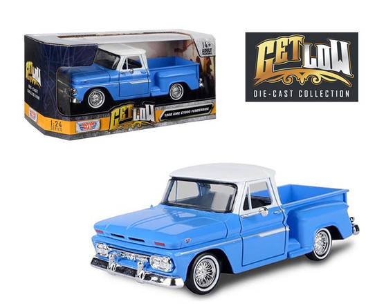 1966 CHEVROLET C10 STEPSIDE PICKUP TRUCK BLUE LOWRIDER 1/24 SCALE DIECAST CAR MODEL BY MOTOR MAX 79035