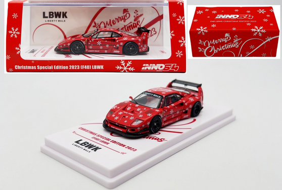 FERRARI F40 LBWK RED 2023 CHRISTMAS SPECIAL EDITION 1/64 SCALE DIECAST CAR MODEL BY INNO INNO64 INNOFERRD