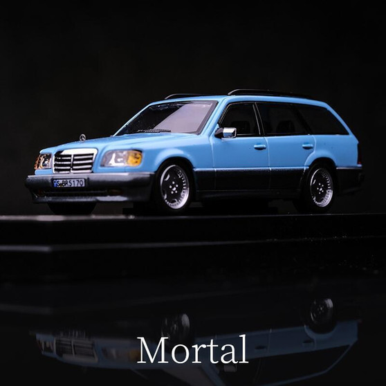 MERCEDES BENZ S124 STATION WAGON BLUE WITH STOCK WHEELS 1/64 SCALE DIECAST CAR MODEL BY MORTAL MORMBBL