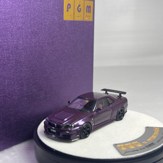 NISSAN SKYLINE GT-R R34 Z-TUNE MIDNIGHT PURPLE EXTRA ENGINE WITH DOORS HOOD TRUCK OPENINGS LUXURY EDITION 999 MADE 1/64 SCALE DIECAST CAR MODEL BY PGM PGMR34PUR