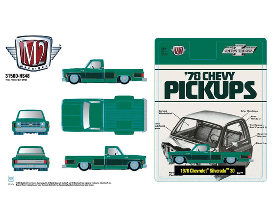 1978 CHEVROLET SILVERADO 30 PICKUP TRUCK GREEN HOBBY EXCLUSIVE 1/64 SCALE DIECAST CAR MODEL BY M2 MACHINES 31500-HS48