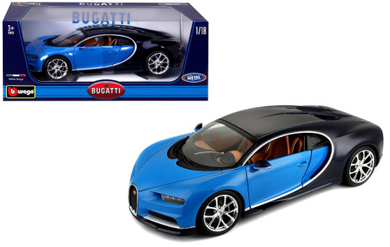 2016 Bugatti Chiron Blue With Black 1/18 Scale Diecast Car Model By Bburago 11040