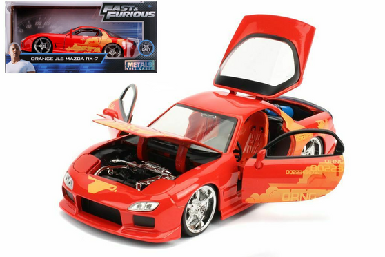 MAZDA RX-7 JULIUS ORANGE FAST & FURIOUS 1/24 SCALE DIECAST CAR MODEL BY JADA 30745