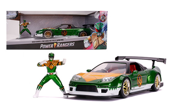 2002 HONDA NSX TYPE R JAPAN SPEC JDM POWER RANGERS WITH GREEN RANGER DIECAST FIGURE 1/24 SCALE DIECAST CAR MODEL BY JADA TOYS 31909
