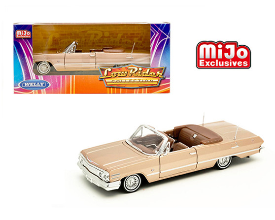 1963 CHEVROLET IMPALA SS CONVERTIBLE GOLD LOWRIDER 1/24 SCALE DIECAST CAR MODEL BY WELLY 22434
