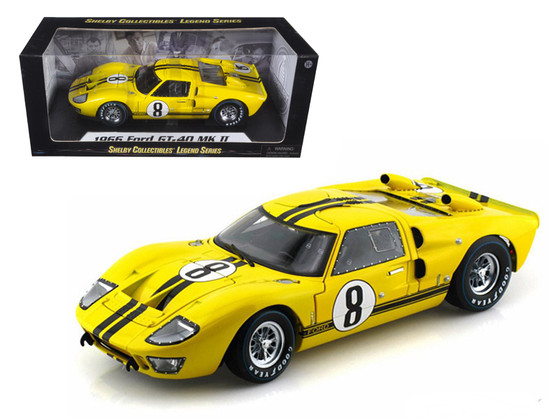 1966 Ford GT40 GT 40 MK II #8 Yellow 1/18 Scale Diecast Car Model By Shelby Collectibles SC 417