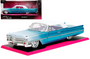 1963 CADILLAC COUPE DEVILLE BLUE & WHITE PINK SLIPS 1/24 SCALE DIECAST CAR MODEL BY JADA TOYS 34897