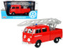 VOLKSWAGEN TYPE 2 T1 FIRE TRUCK WITH AERIAL LADDER RED 1/24 SCALE DIECAST CAR MODEL BY MOTOR MAX 79584