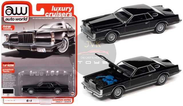 1977 LINCOLN CONTINENTAL COUPE MARK V BLACK 64 SCALE DIECAST CAR MODEL BY  AUTO WORLD AWSP079