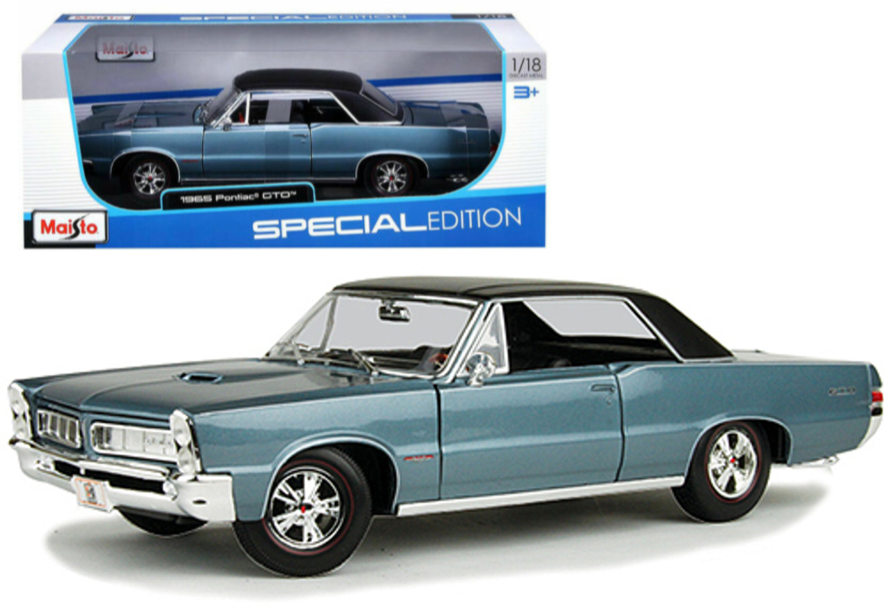 1965 PONTIAC GTO HURST BLUE WITH BLACK TOP 1/18 SCALE DIECAST CAR MODEL BY  MAISTO 31885