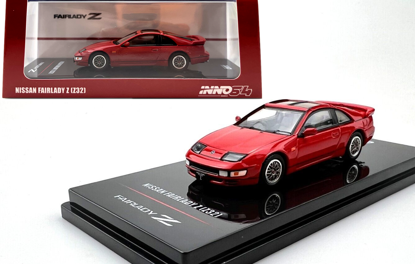 NISSAN FAIRLADY Z 300ZX Z32 AZTEC RED WITH EXTRA WHEELS 1/64 SCALE DIECAST  CAR MODEL BY INNO INNO64 IN64-300ZX-AZRE