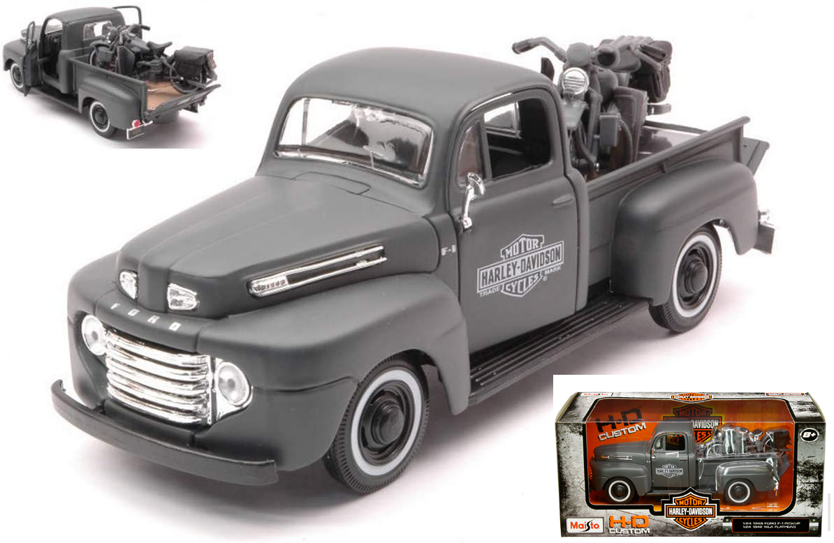 1948 FORD F-1 TRUCK u0026 1942 WLA FLATHEAD HARLEY DAVIDSON MOTORCYCLE BIKE 1/24  SCALE DIECAST CAR MODEL BY MAISTO 32185 - JVK Toys