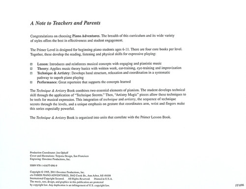 Faber Piano Adventures Technique and Artistry Primer Level Faber Piano Adventures Technique and Artistry Primer Level