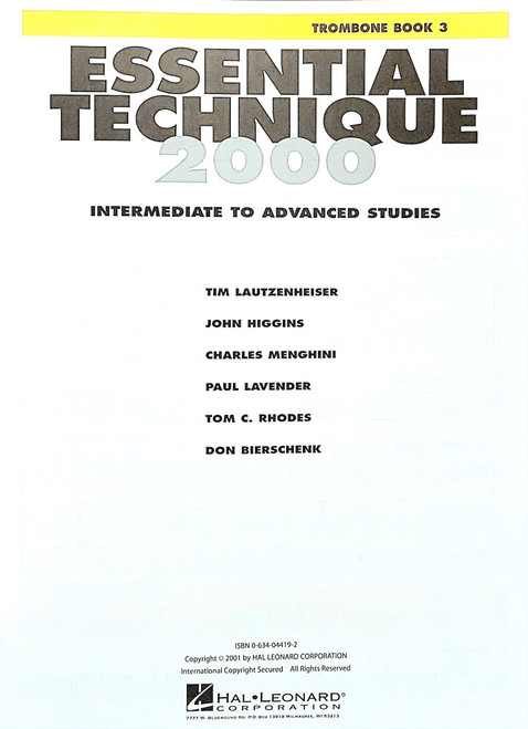 Essential Technique 2000 Intermediate/Advanced Trombone Bk. 3 Essential Technique 2000 Intermediate/Advanced Trombone Bk. 3