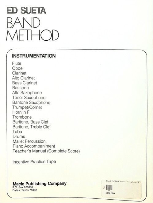 Ed Sueta Band Method Tenor Saxophone Book 1 Ed Sueta Band Method Tenor Saxophone Book 1