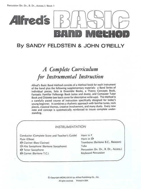 Alfred's Basic Band Method Percussion Book 1 Alfred's Basic Band Method Percussion Book 1