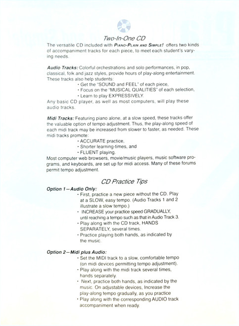 Piano Plain and Simple Volume 1 Adult Beginners (w/ CD) Piano Plain and Simple Volume 1 Adult Beginners (w/ CD)