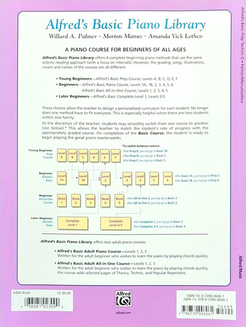 Alfred's Basic Piano Library Prep Course Technic Book Level D