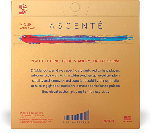 D'Addario A310 Ascente Violin String Set - 4/4 Size Scale Length - Medium Tension