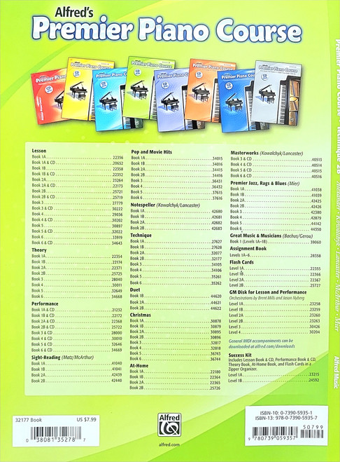 Alfred's Premier Piano Course Technique 2B Alfred's Premier Piano Course Technique 2B