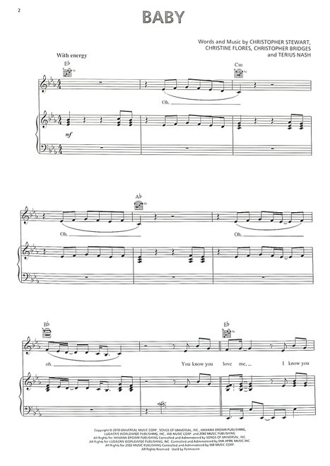 Justin Bieber Baby Piano/Vocal/Guitar