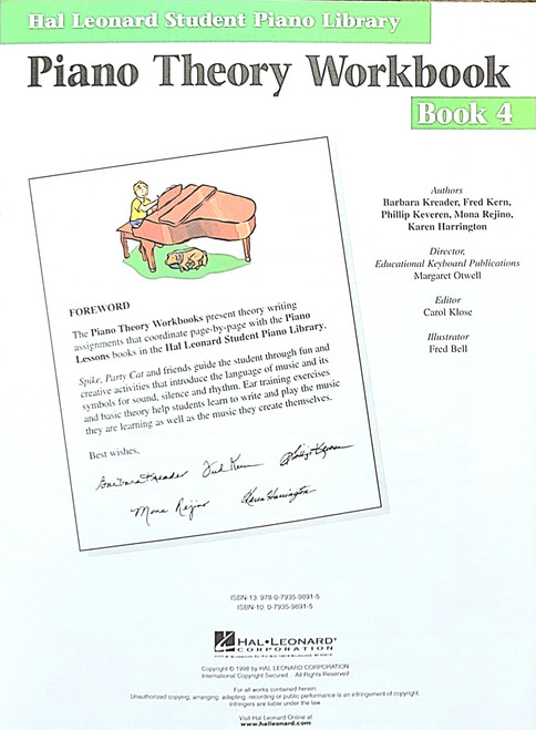 Hal Leonard Student Piano Library Piano Theory Workbook Book 4