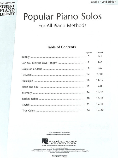 Hal Leonard Student Piano Library Popular Piano Solos for all Piano Methods Level 3