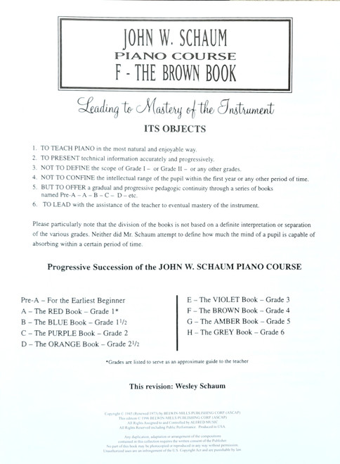 John W. Schaum Piano Course F - The Brown Book John W. Schaum Piano Course F - The Brown Book