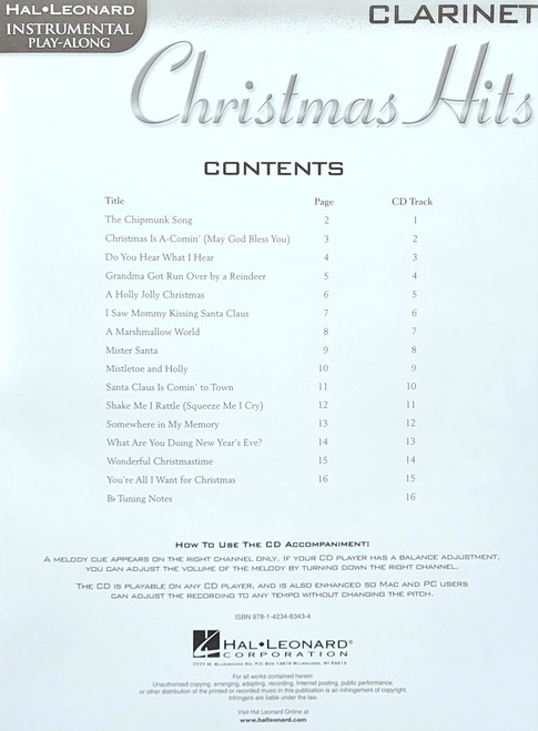 Hal Leonard play-along Christmas Hits Clarinet