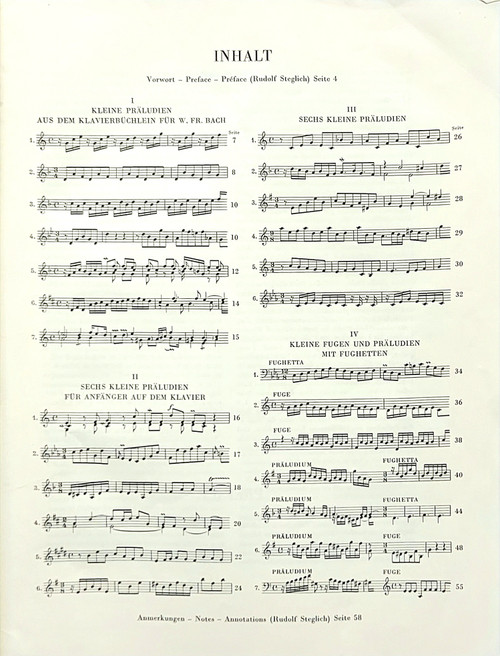 VINTAGE/USED piano book J.S.BACH - Kleine Praludien Fughetten URTEXT