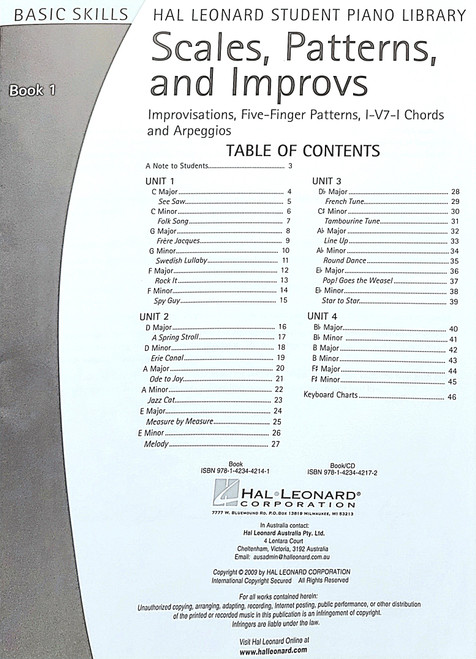 SCALES, PATTERNS AND IMPROVS – BOOK 1 Improvisations, Five-Finger Patterns, I-V7-I Chords and Arpeggios SCALES, PATTERNS AND IMPROVS – BOOK 1 Improvisations, Five-Finger Patterns, I-V7-I Chords and Arpeggios