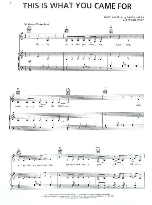 This Is What You Came For by Calvin Harris feat. Rhianna Piano/Vocal/Guitar Sheet Music