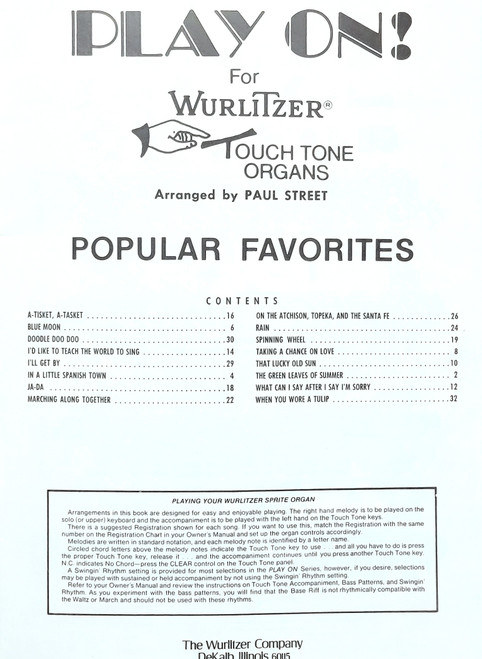 Used/Vintage - Play On! A Series of Fun Books with Great Songs - For Wurlitzer Touch Tone Organs Blue Book