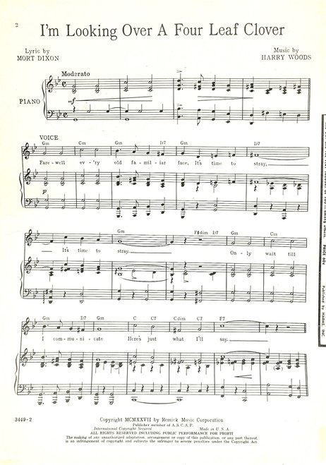 Vintage/Used Sheet Music - I'm Looking Over a Four Leaf Clover - Piano/Vocal/Chords