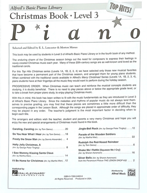 Christmas Book Level 3 - Alfred's Basic Piano Library - TOP HITS!