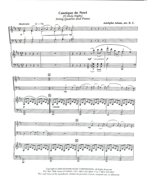 I Holy Night - String Quartet & Piano Sheet Music