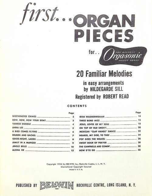 USED/VINTAGE Book - First... Organ Pieces for Orga-Sonic