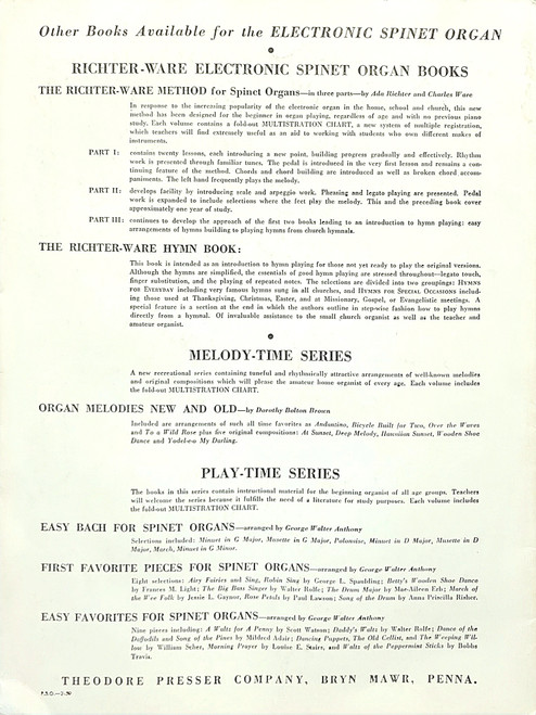 USED/VINTAGE Book - Your Favorite Songs for Spinet Organ USED/VINTAGE Book - Your Favorite Songs for Spinet Organ