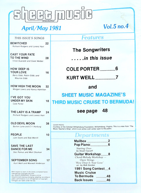 VINTAGE/USED - Sheet Music Magazine - April/May 1981