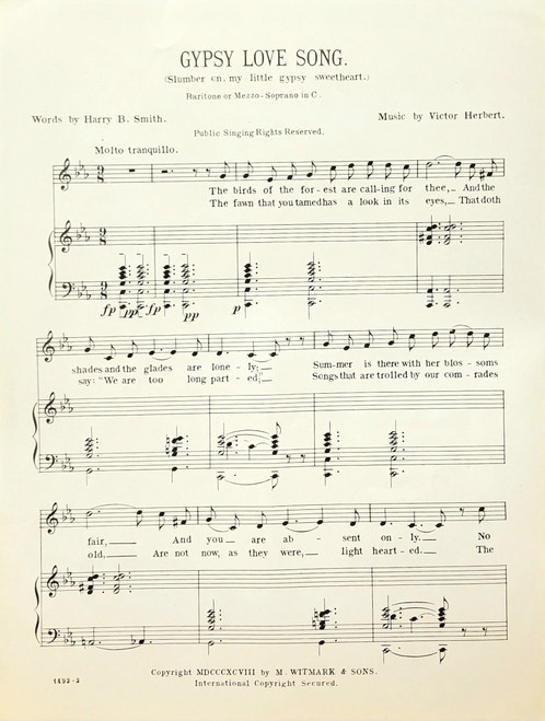 USED SHEET MUSIC - Gypsy Love Song - Piano/Vocals USED SHEET MUSIC - Gypsy Love Song - Piano/Vocals