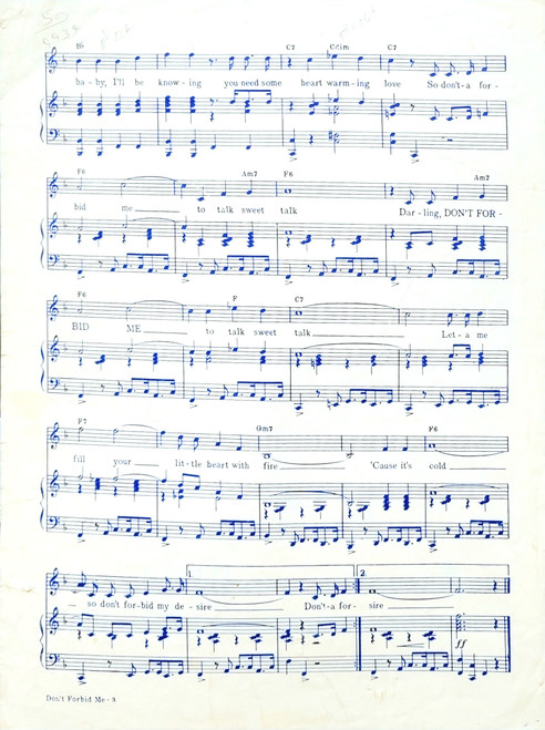 USED/VINTAGE Sheet Music - Don't Forbid Me - Piano/Voice