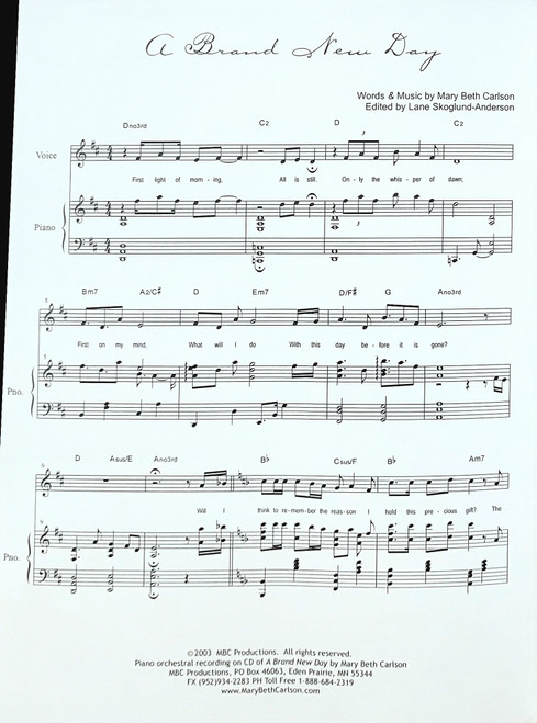 Mary Beth Carlson - A Brand New Day - Piano/Vocal/Chords Sheet Music